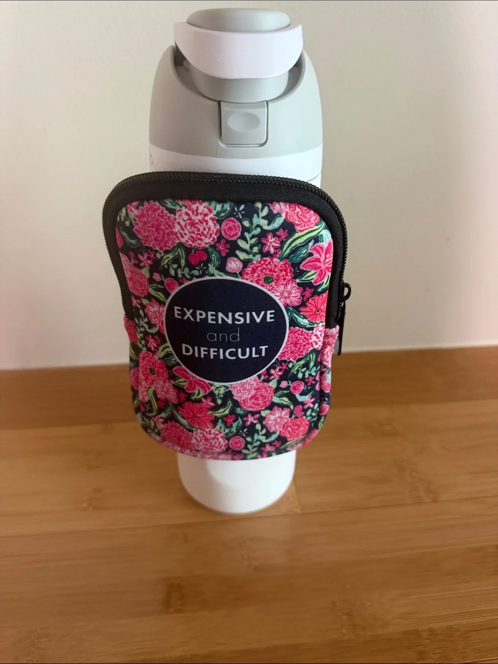 Expensive and Difficult Floral Pink Phone Holster with Black Trim Wallet Purse